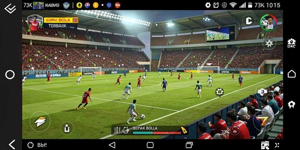 Screenshot gameplay <strong>73K</strong> menunjukkan aksi sepak bola yang intens dan mendebarkan.