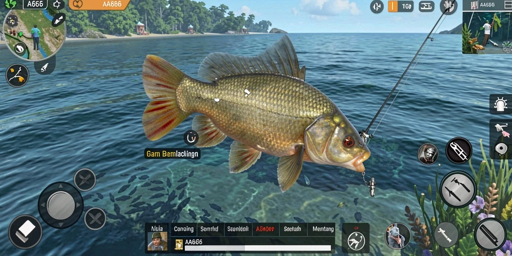 Tampilan gameplay AA666 dengan aksi memancing yang mendebarkan.