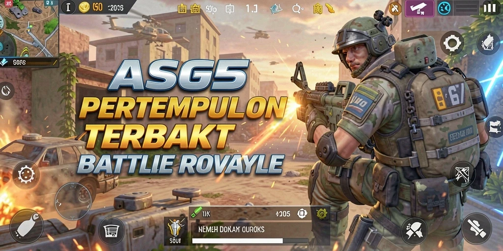 Tampilan gameplay mendebarkan dari ASG55 dalam pertarungan Battle Royale.