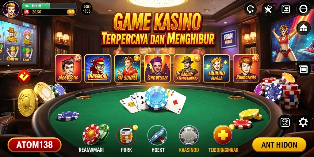 Screenshot gameplay ATOM138 yang menunjukkan keseruan bermain kasino.