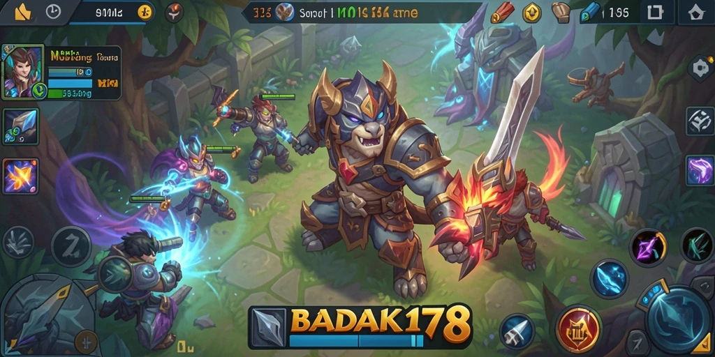 Screenshot dari gameplay menarik di BADAK178 yang menunjukkan aksi MOBA.