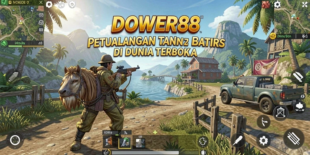 Tangkapan layar DOWER88 menunjukkan karakter yang menjelajahi dunia terbuka yang luas.