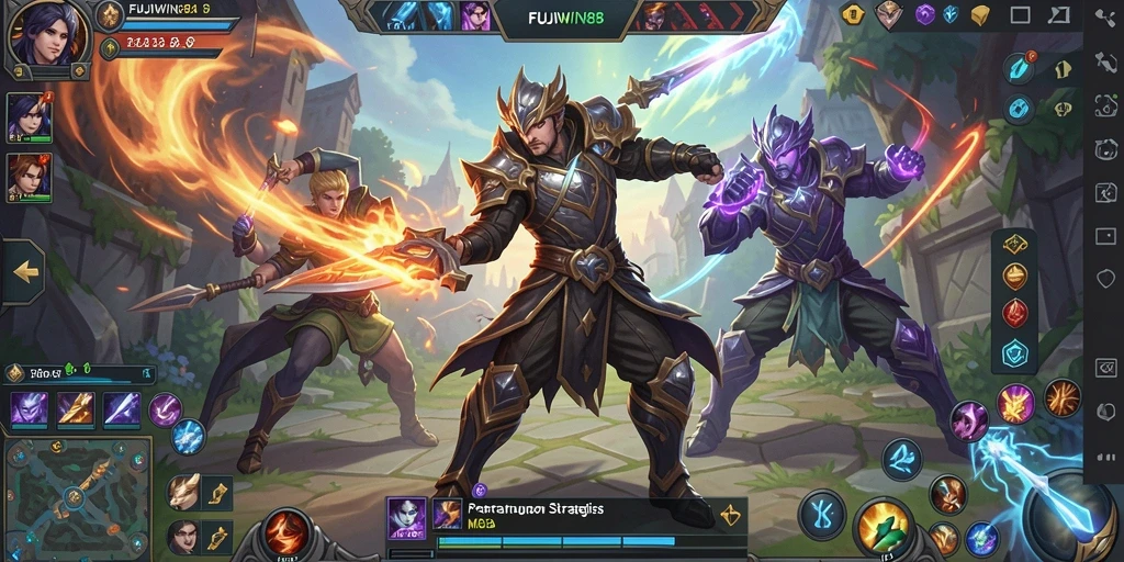 Tangkapan layar yang menampilkan aksi epik dalam FUJIWIN88 gameplay MOBA.