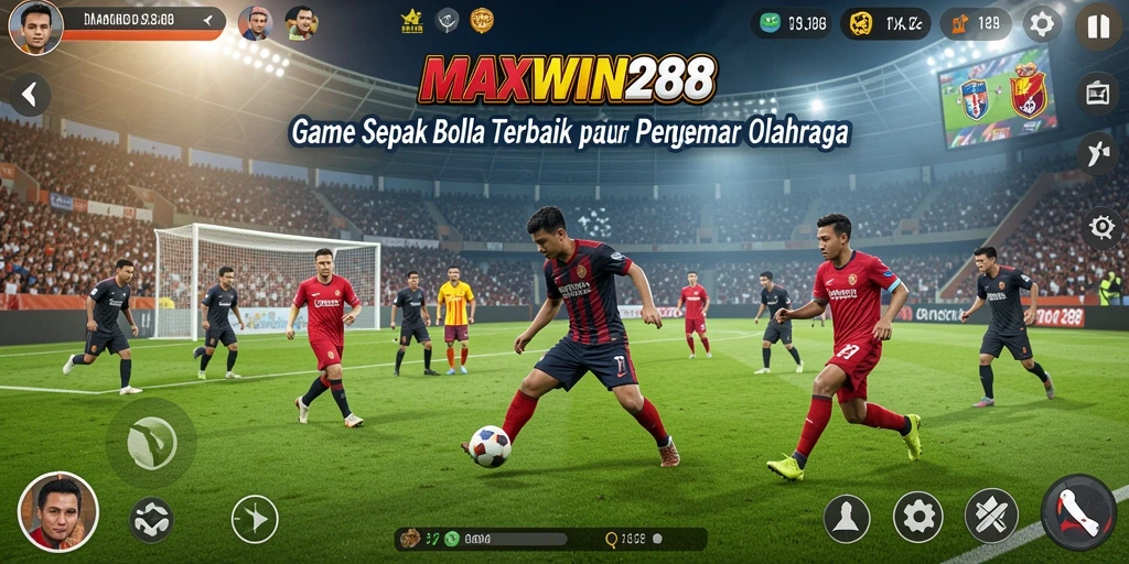 Screenshot gameplay MAXWIN288 menampilkan aksi sepak bola yang mendebarkan.