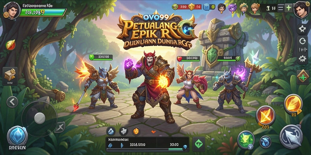 Tampilan gameplay OVO99 yang menakjubkan dengan karakter RPG yang dinamis.