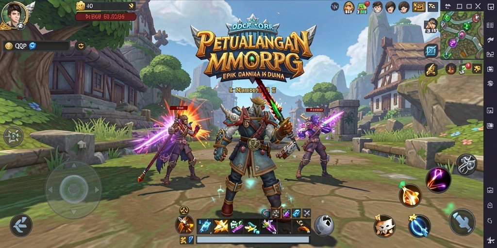Tampilan gameplay menarik dari QQRP yang menggambarkan aksi epik dalam MMORPG.