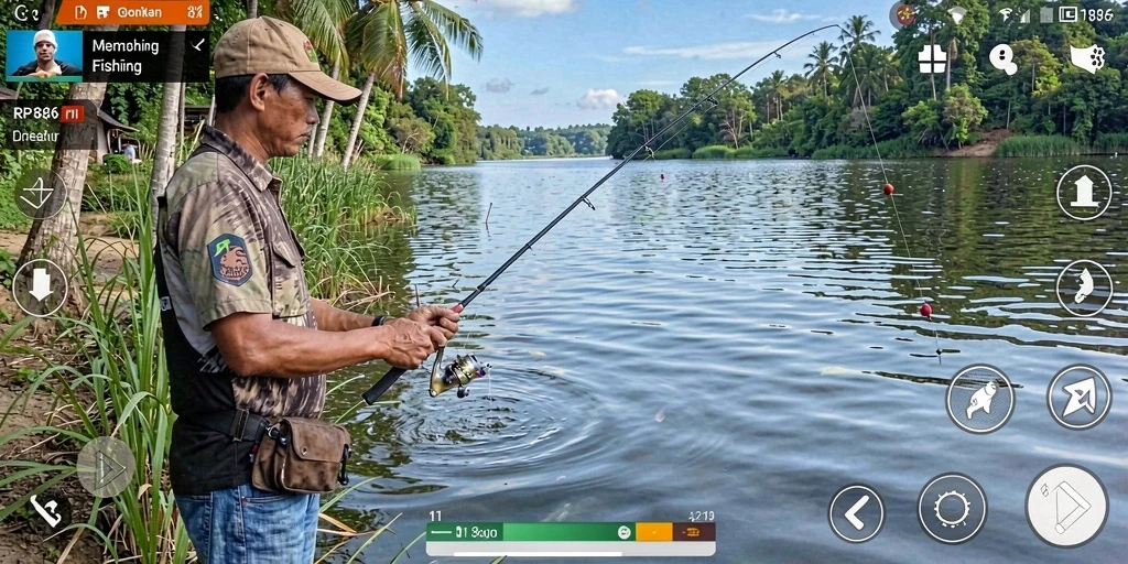 Screenshot RP886 menampilkan momen seru saat menangkap ikan.