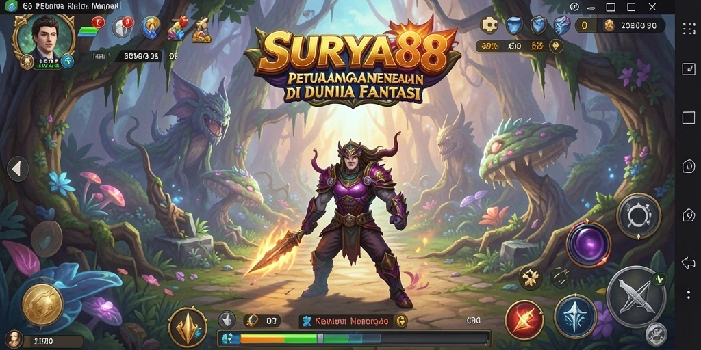 Screenshot gameplay <strong>SURYA88</strong> yang menunjukkan karakter dalam pertempuran epik.