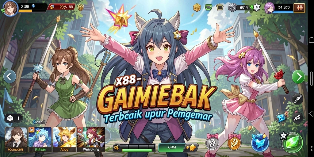 Tampilan gameplay X88 yang memikat dengan karakter anime yang unik.