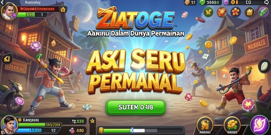 Screenshot utama ZIATOGEL menampilkan aksi seru saat melawan musuh.
